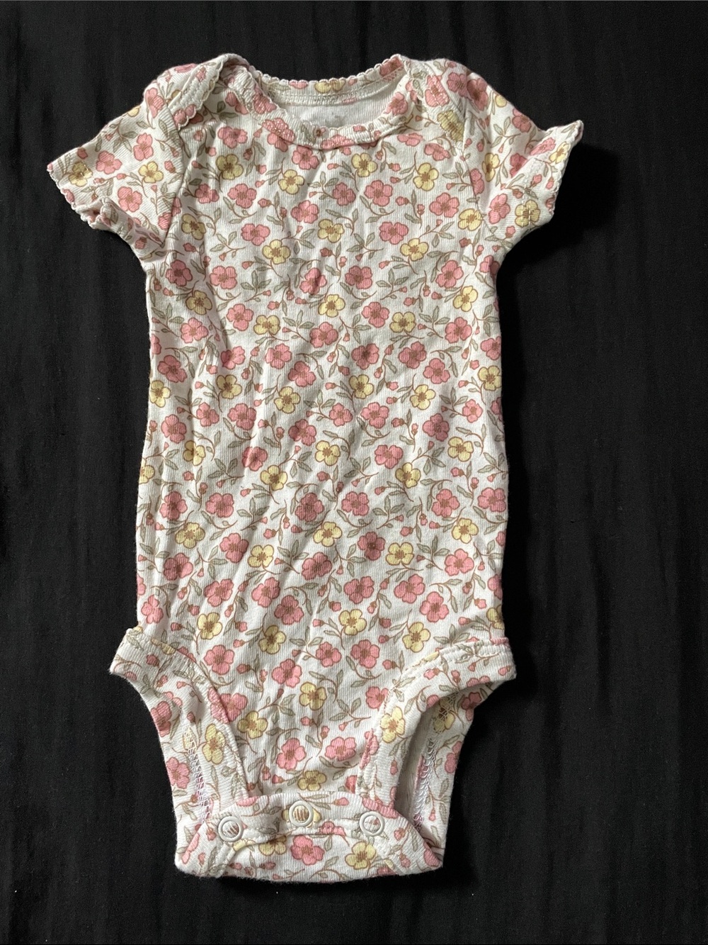 Carter's White One-Piece Bodysuit with Pink & Yellow Floral Print